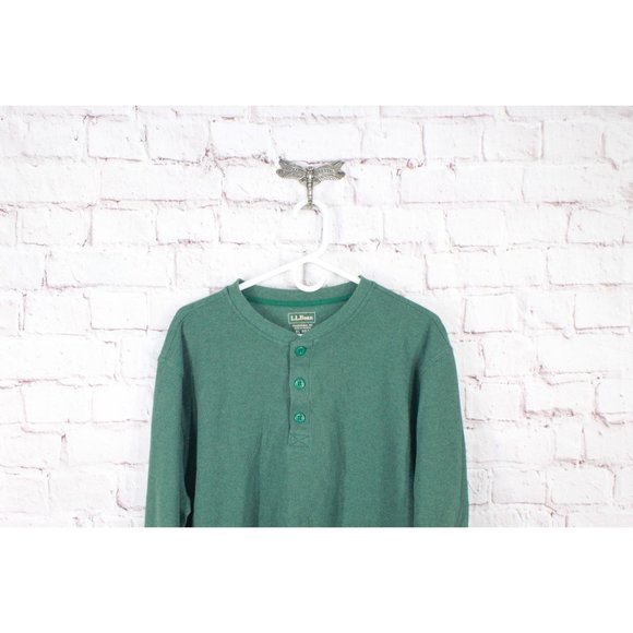 LL Bean Unshrinkable Mini Waffle Henley Long-Sleeve Cotton Green XL - Picture 3 of 11
